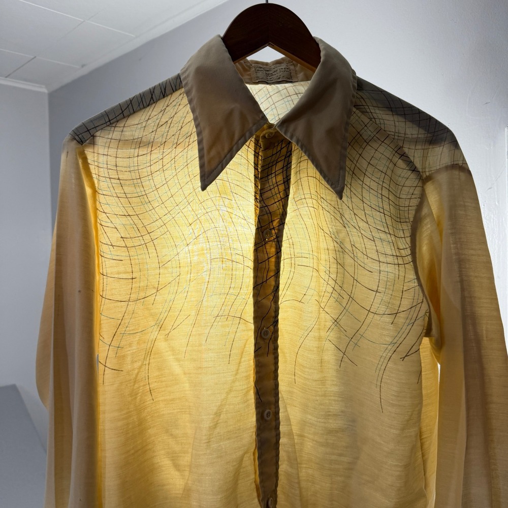 Vintage County Seat Shirt XL Tan Abstract Line Pattern Rockabilly 70s 80s Thin
